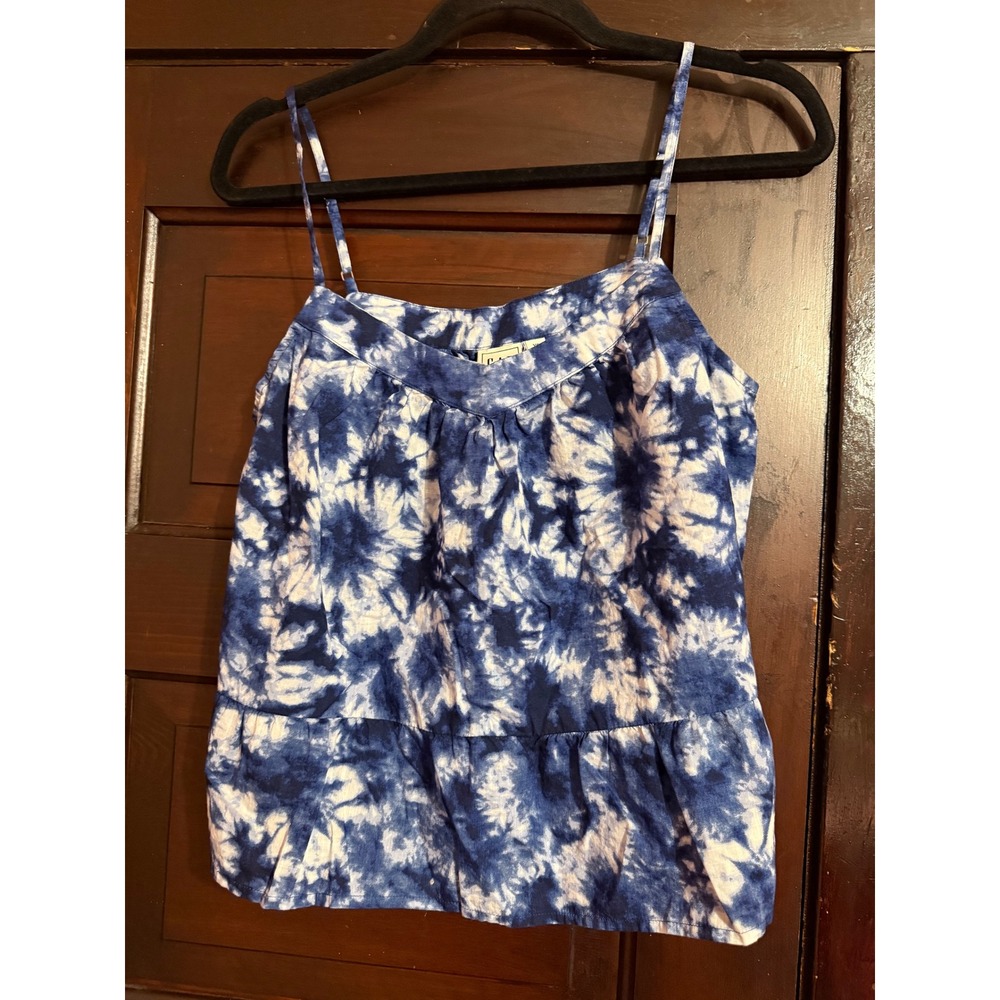 Gap Womens Blue White Tie Dye Peplum Cami Top Adjustable Straps XS Cotton